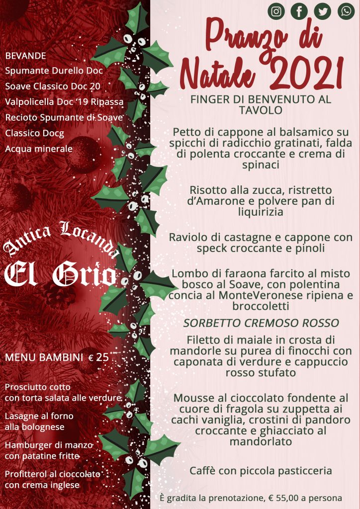 Pranzo di Natale 2021 al ristorante Locanda El grio a Soave