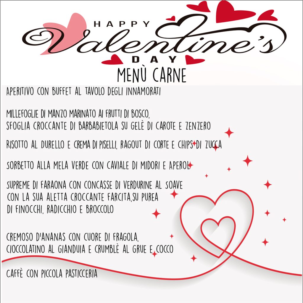 La proposta di carne per la serata di San Valentino 2022 del ristorante Antica Locanda El Grio a Soave di Verona 