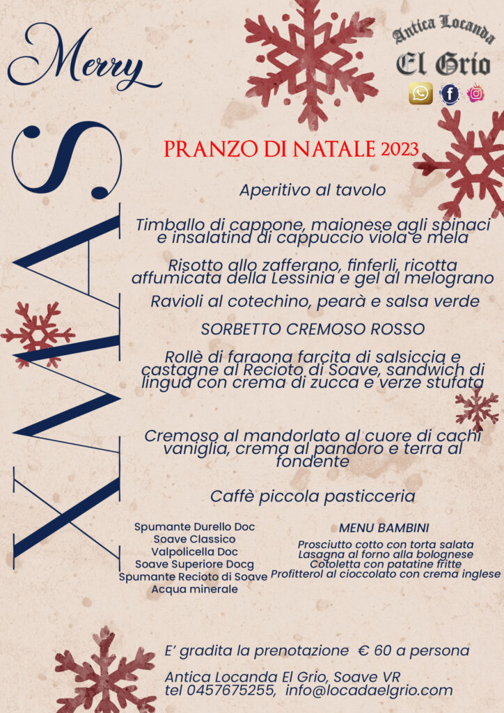 il menù di Natale del ristorante Antica Locanda El Grio a Soave di Verona
